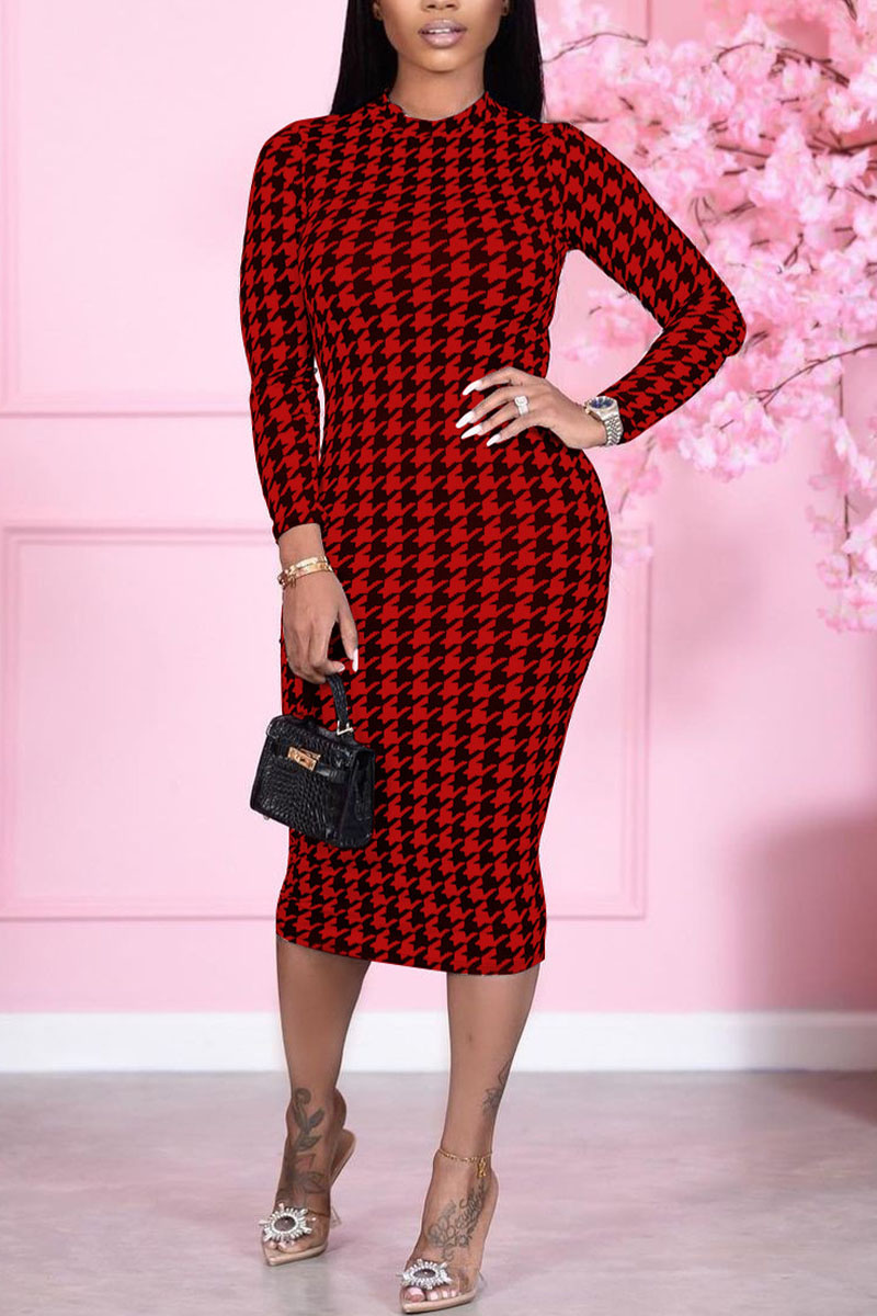 

Red Casual Print Split Joint O Neck A Line Dresses