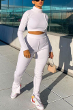 White Casual Solid Patchwork Turtleneck Long Sleeve Two Pieces
