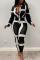 Black and white Casual Striped Two Piece Suits Print pencil Long Sleeve
