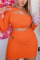 Orange Sexy Solid Patchwork O Neck Long Sleeve Two Pieces