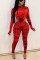 Red Polyester adult Sexy Fashion Two Piece Suits Print pencil Long Sleeve 
