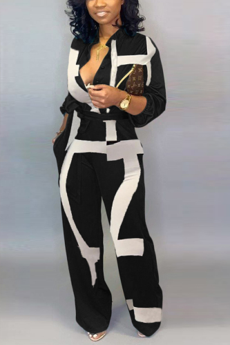 Black Fashion Light Print Long Sleeve Half-Open collar
