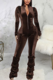 Wine Red Sexy Casual Solid Without Belt O Neck Regular Jumpsuits