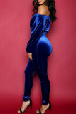 Blue Sexy Casual Solid Backless Bateau Neck Long Sleeve Two Pieces