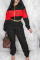 Black Polyester Elastic Fly Long Sleeve Mid Letter Patchwork Straight Pants 