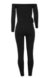 Black Trendy Dew Shoulder Skinny One-piece Jumpsuit