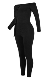 Black Trendy Dew Shoulder Skinny One-piece Jumpsuit
