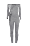 Light Grey Trendy Dew Shoulder Skinny One-piece Jumpsuit