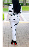 White Retro Straight Print Suit