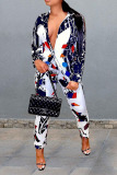 White Work Daily Print O Neck Long Sleeve Two Pieces