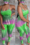Green Sexy Fashion Print Camisole Jumpsuit（With Mask）