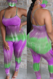 Purple Sexy Fashion Print Camisole Jumpsuit（With Mask）