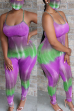 Purple Sexy Fashion Print Camisole Jumpsuit（With Mask）