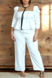 White Fashion Casual Solid Patchwork O Neck Plus Size 
