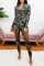 Camouflage Fashion Casual Camouflage Print Ripped Zipper Collar Skinny Jumpsuits