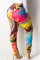 Black Elastic Fly Sleeveless Mid Print Skinny Pants Pants