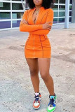 Orange Fashion Sexy Solid Basic Zipper Collar Pencil Dresses