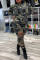 Camouflage Fashion Casual Camouflage Print Ripped Zipper Collar Skinny Jumpsuits