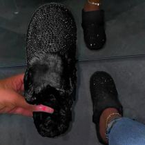 Black Casual Living Hot Drill Keep Warm Plush Slippers