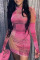 Pink Work Daily Print O Neck Pencil Skirt Dresses