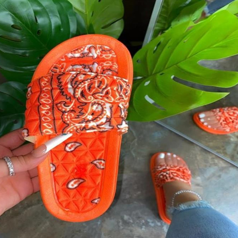 Wholesale Orange Casual Living Printing Soft Slide Slippers For Women ...