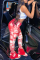 Red Casual Patchwork Tie-dye Boot Cut Mid Waist Speaker Bottoms