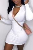 White Sexy Solid Embroidered O Neck Pencil Skirt Dresses