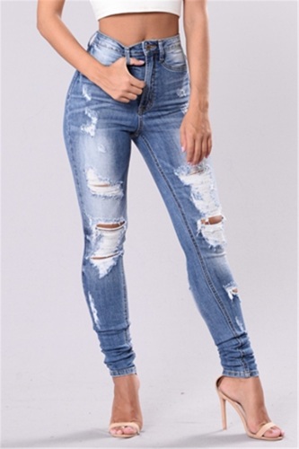 Dark Blue Fashion Sexy Torn Jeans