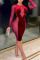 Wine Red Work Daily Solid Hollowed Out Split Joint See-through Pencil Skirt Dresses