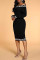 Black Fashion Casual Print Split Joint Bateau Neck Long Sleeve Dresses