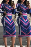 Multicolor Fashion Casual Print Long Sleeve Dress