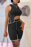 Grey Fashion Casual Solid Patchwork Asymmetrical Half A Turtleneck Sleeveless Two Pieces