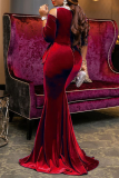 Wine Red Sexy Solid Patchwork O Neck Trumpet Mermaid Dresses