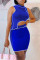 Blue Sexy Casual Solid Patchwork Asymmetrical Half A Turtleneck Sleeveless Two Pieces