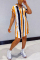 Orange Fashion Sexy Striped Short Sleeve Shirt Dress