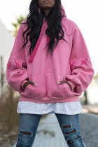 Light Pink Casual Draw String Hoodies