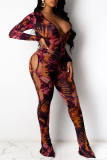 Multicolor Sexy Patchwork Hollowed Out V Neck Skinny Jumpsuits