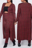 Red Fashion Casual Print Cardigan Pants Long Sleeve Two Pieces