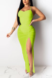Fluorescent green Sexy Fashion Mesh Sling Dress