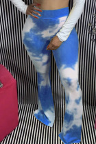 Blue Yellow Polyester Elastic Fly Sleeveless High Patchwork Print Boot Cut Pants Bottoms