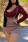 Red Work Daily Plaid Print U Neck Long Sleeve Two Pieces