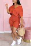 Orange Fashion Short Sleeve Top Shorts Casual Set
