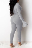 Grey Sexy Solid Bandage Patchwork O Neck Jumpsuits