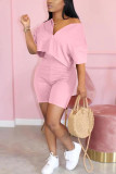 Pink Fashion Short Sleeve Top Shorts Casual Set