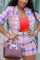 Purple Fashion Casual Plaid Print Suit Shorts Set