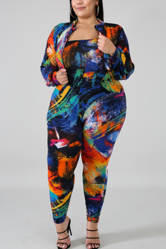 Multicolor Fashion Casual Painted Print Two Pieces