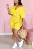 Yellow Fashion Short Sleeve Top Shorts Casual Set