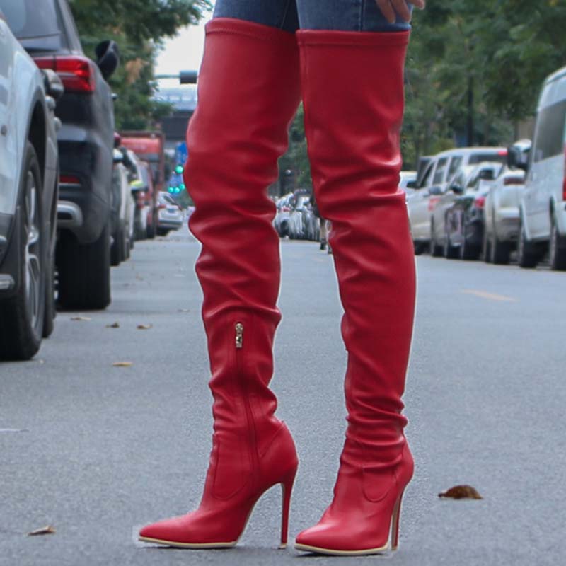 Wholesale Red Fashion Solid Color Pointed Stiletto High Boots K13856-2 ...