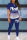 Blue Casual Gradual Change Letter Print Patchwork O Neck Short Sleeve Two Pieces