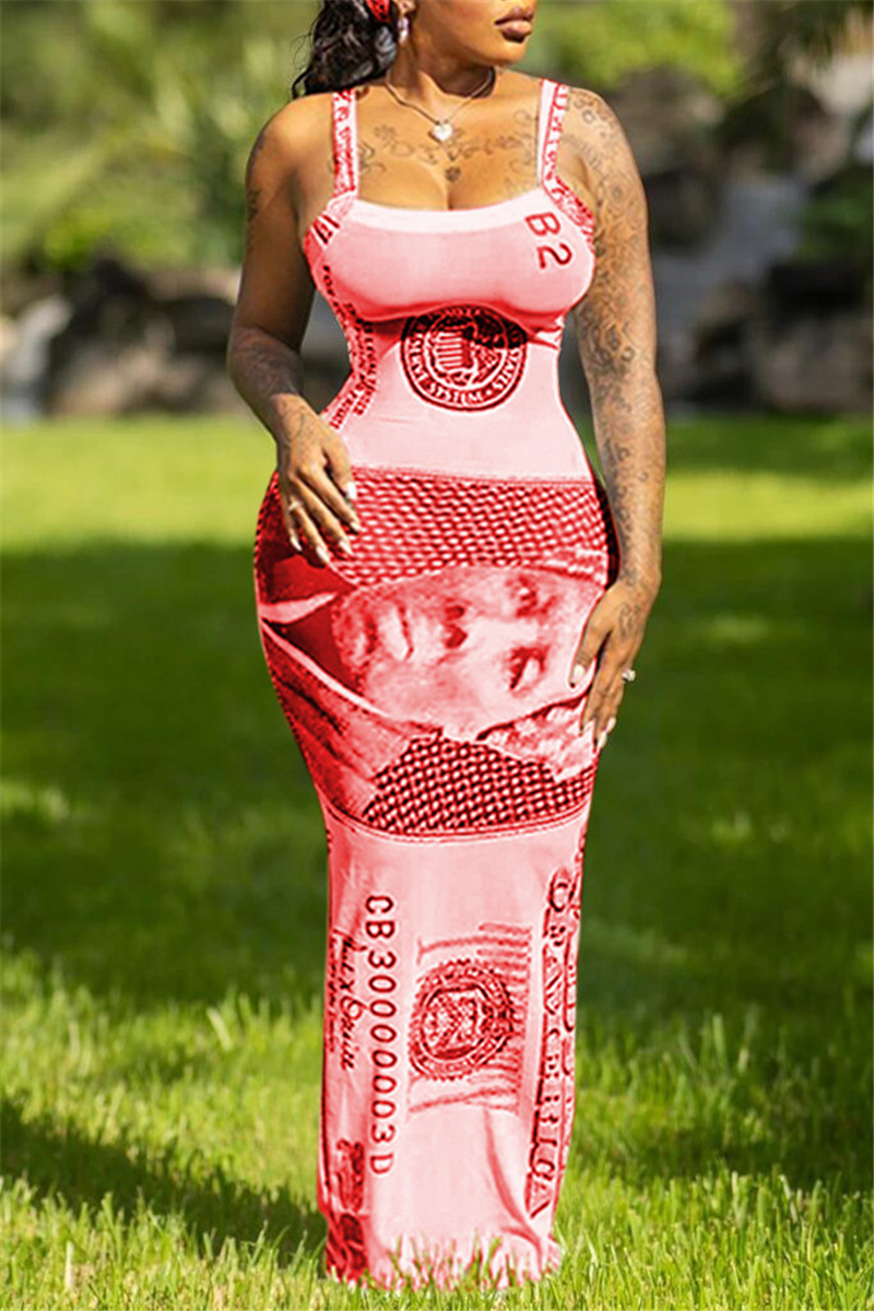 Casual Geometric Print Pocket Square Collar Sling Dresses